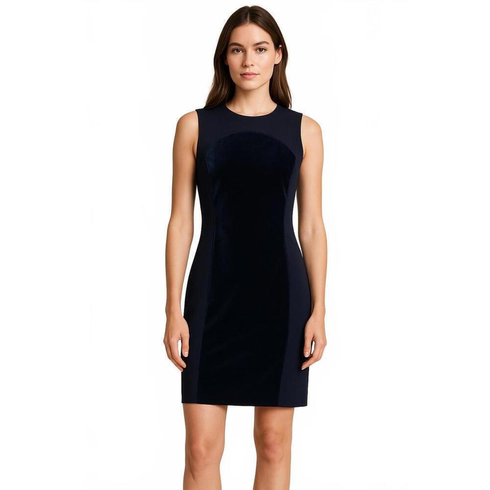 Akris Punto Women's Black Sleeveless Midi Dress Velvet Inlay Size US 8